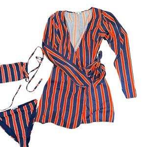WeWoreWhat Striped Wrap Dress with Bikini Set